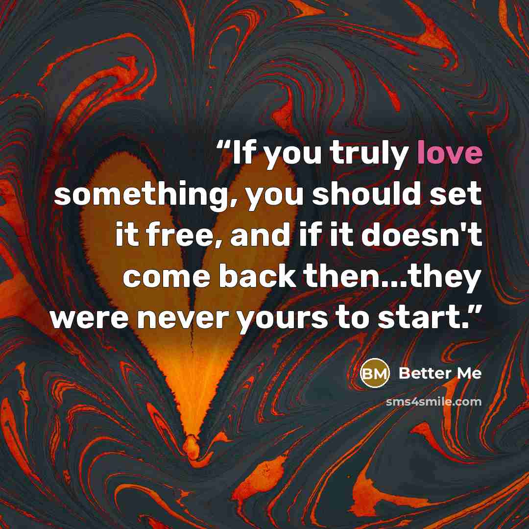 “If you truly love something, you should set it free, and if it doesn't come back then...they were never yours to start.” quote by Better Me