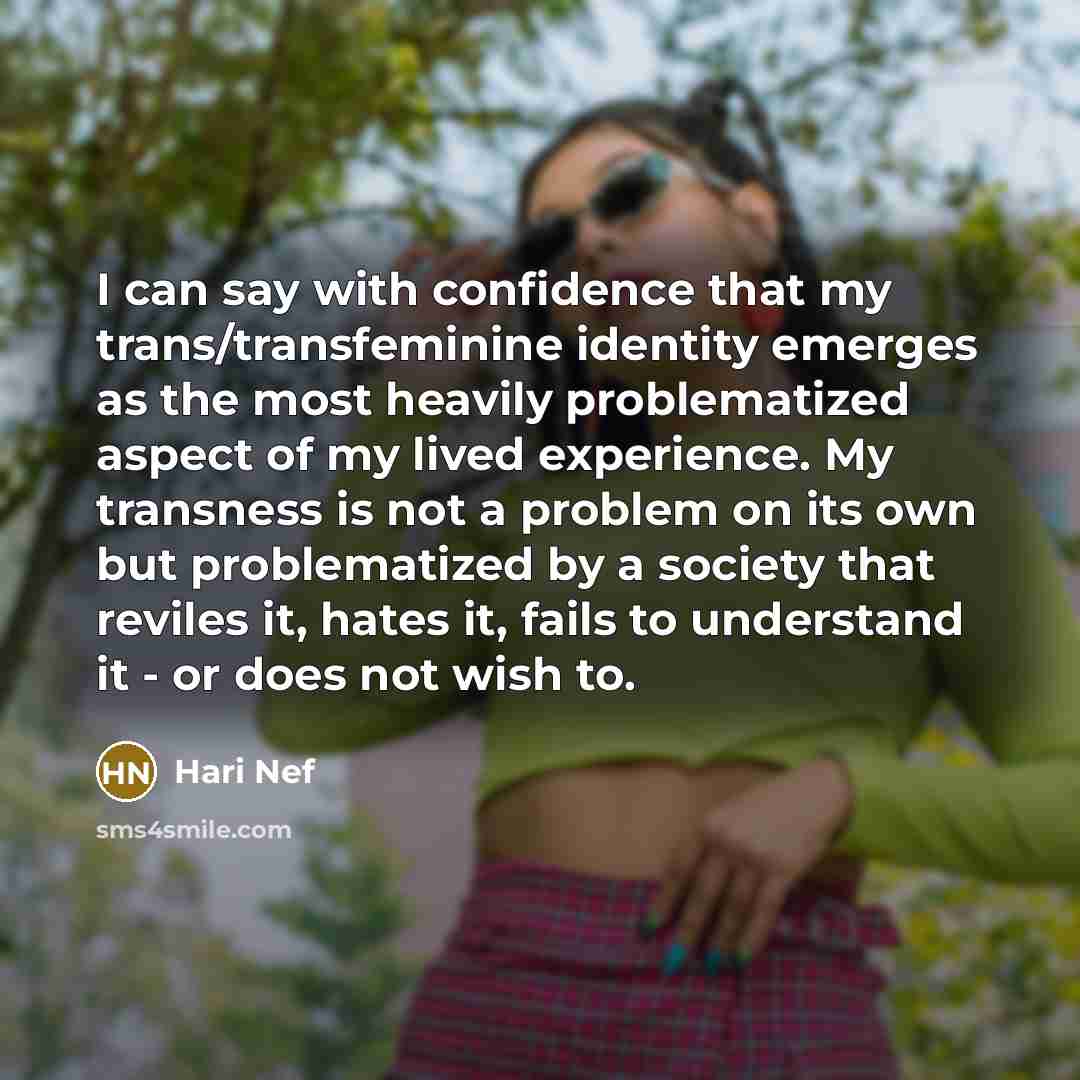 “I can say with confidence that my trans/transfeminine identity emerges…” quote by Hari Nef