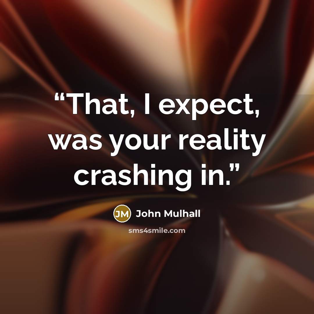“That, I expect, was your reality crashing in.” quote by John Mulhall