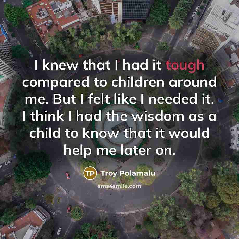 “I knew that I had it tough compared to children…” quote by Troy Polamalu