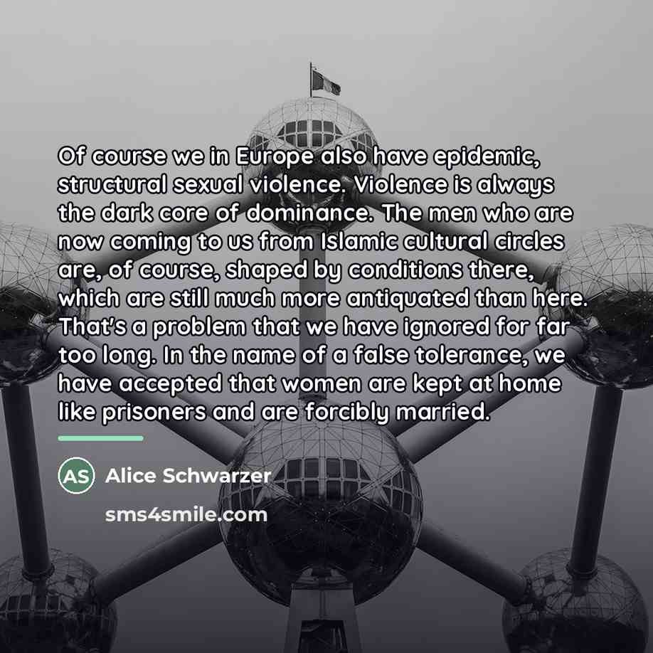 “Of course we in Europe also have epidemic, structural sexual…” quote by Alice Schwarzer