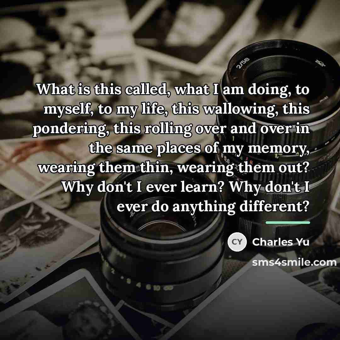 “What is this called, what I am doing, to myself,…” quote by Charles Yu