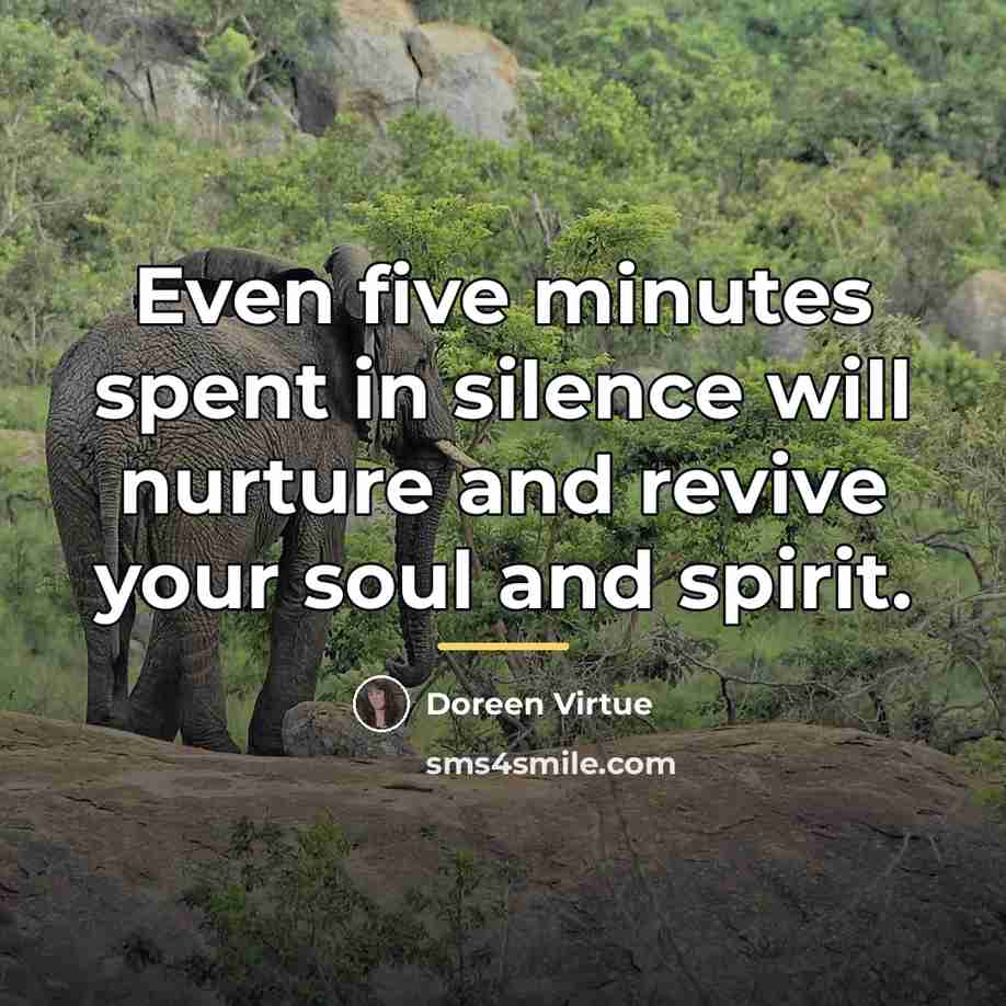 “Even five minutes spent in silence will nurture and revive…” quote by Doreen Virtue