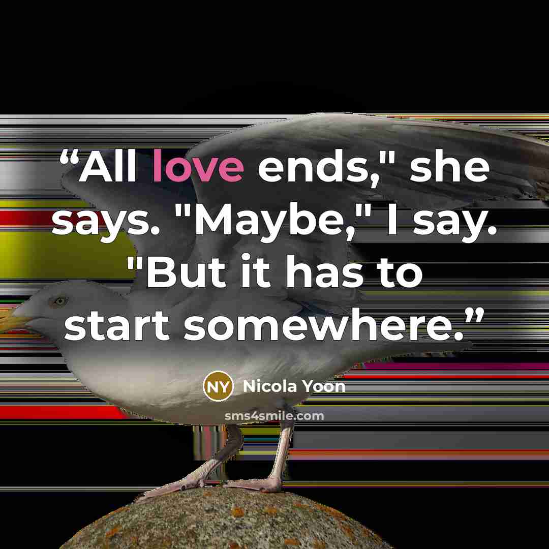 “All love ends," she says. "Maybe," I say. "But it has to start somewhere.” quote by Nicola Yoon