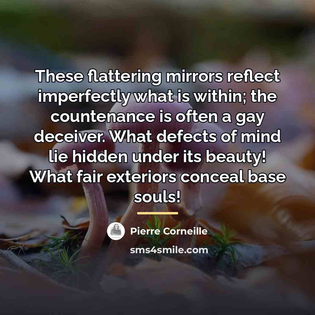 “These flattering mirrors reflect imperfectly what is within; the countenance…” quote by Pierre Corneille