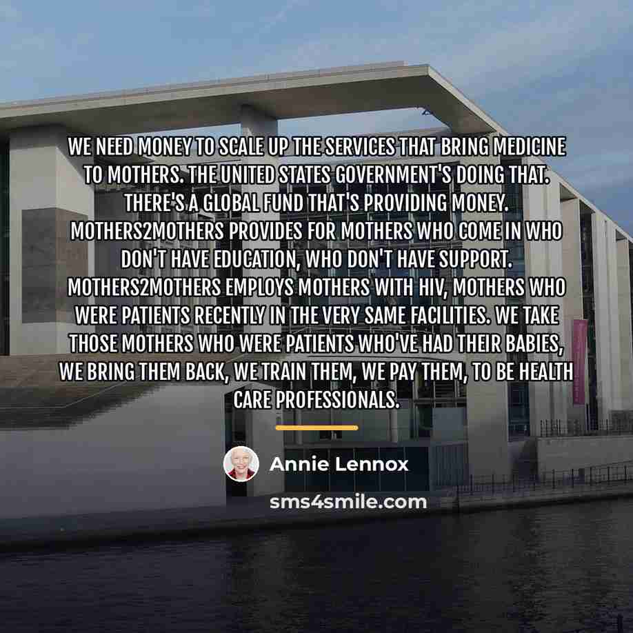 “We need money to scale up the services that bring…” quote by Annie Lennox