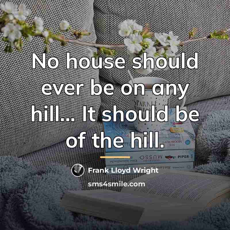 “No house should ever be on any hill... It should…” quote by Frank Lloyd Wright
