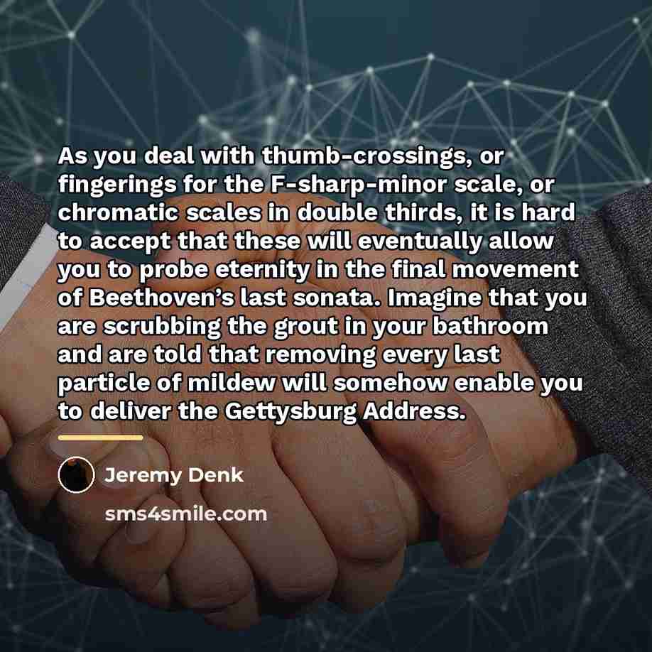 “As you deal with thumb-crossings, or fingerings for the F-sharp-minor…” quote by Jeremy Denk