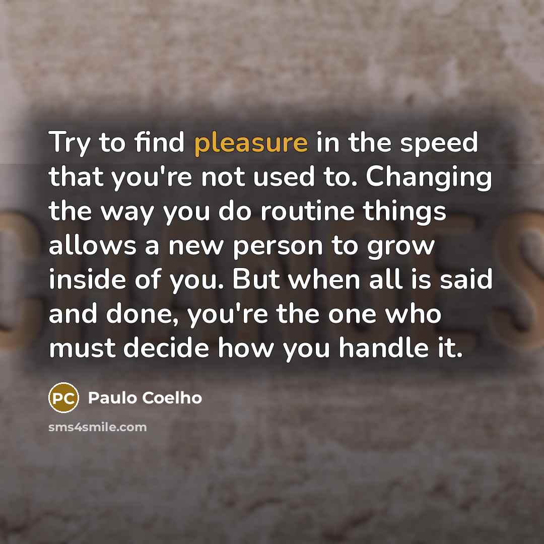 “Try to find pleasure in the speed that you're not…” quote by Paulo Coelho