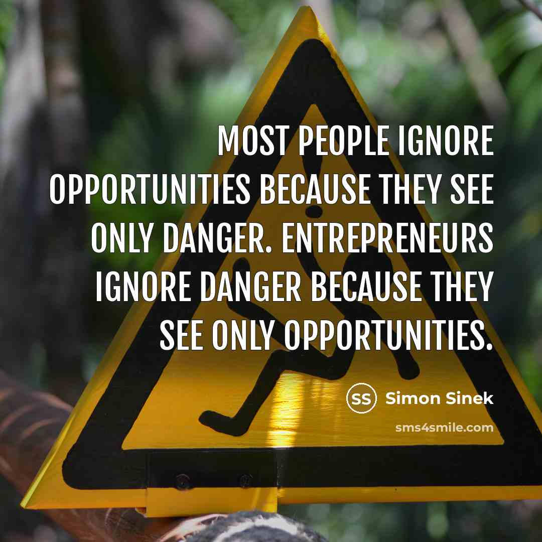 “Most people ignore opportunities because they see only danger. Entrepreneurs…” quote by Simon Sinek