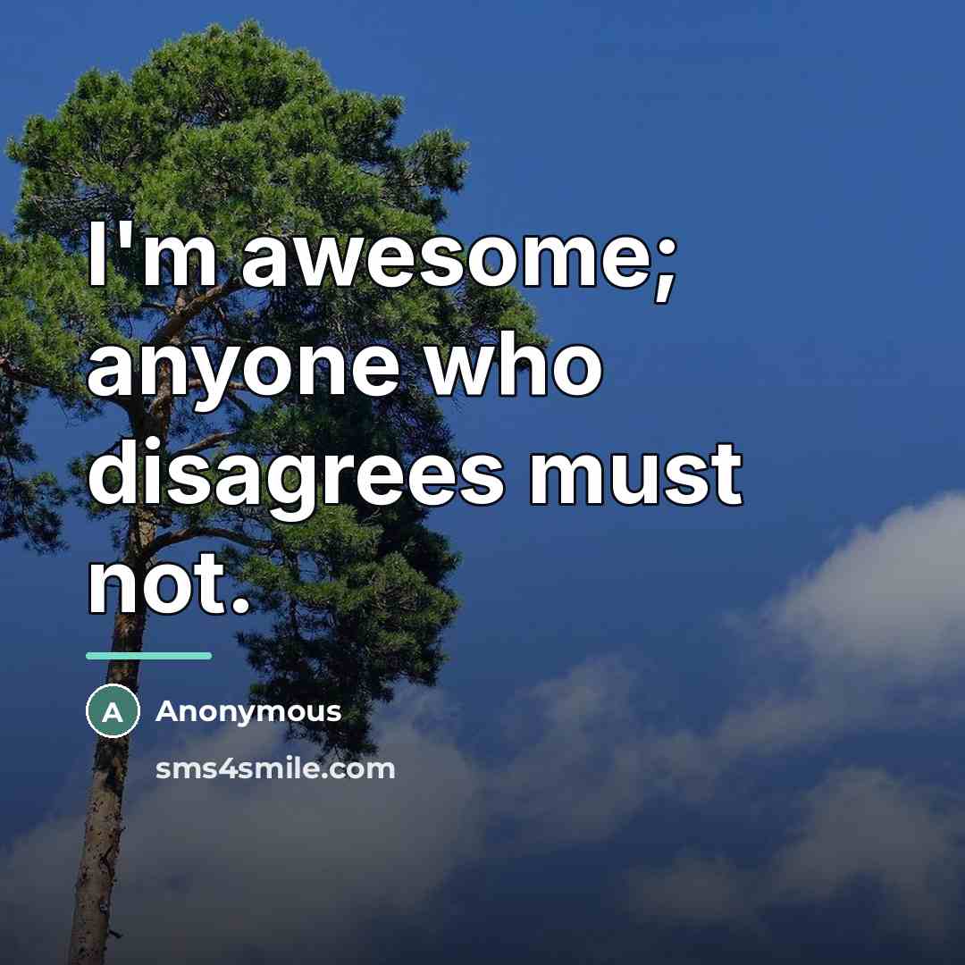 “I'm awesome; anyone who disagrees must not.…” quote by Anonymous