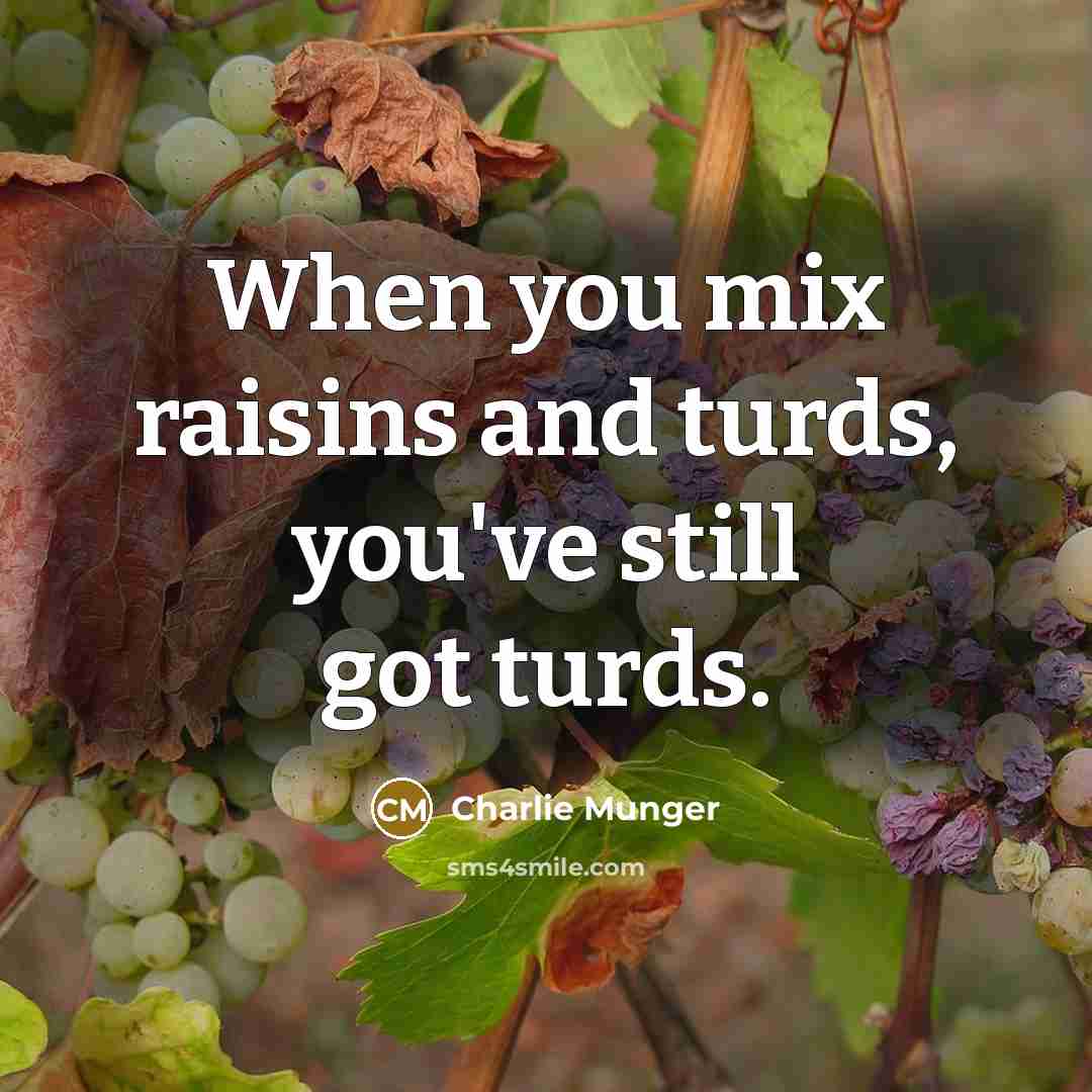 “When you mix raisins and turds, you've still got turds.…” quote by Charlie Munger