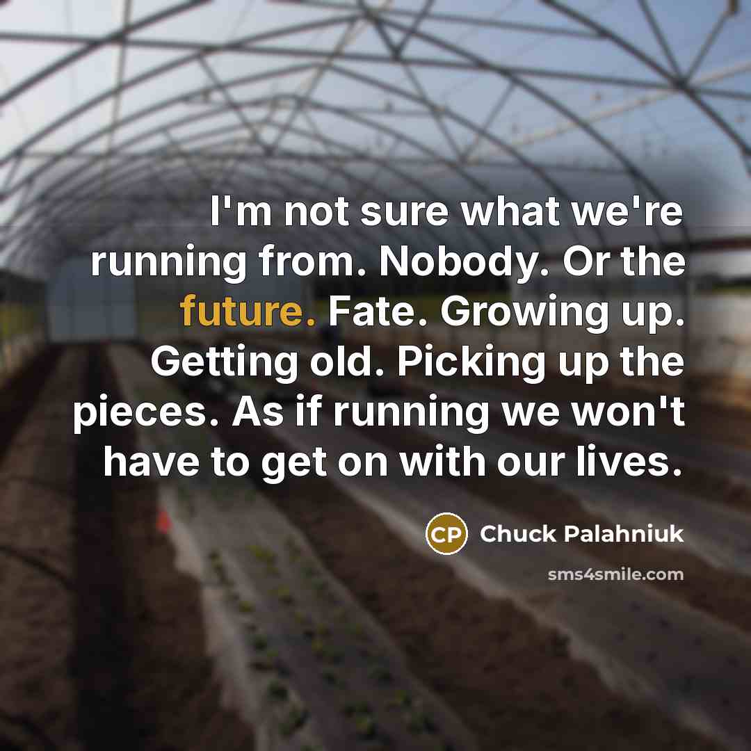 “I'm not sure what we're running from. Nobody. Or the…” quote by Chuck Palahniuk