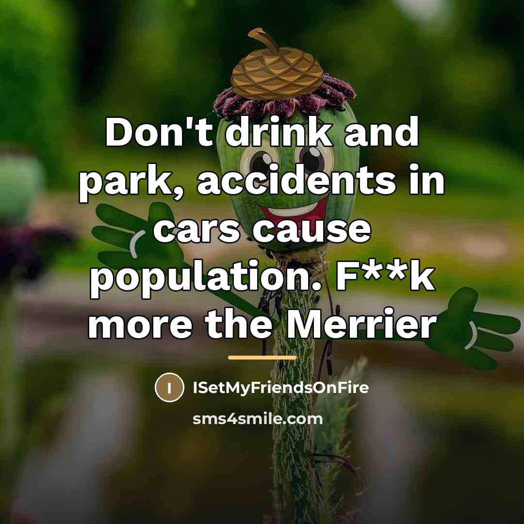 “Don't drink and park, accidents in cars cause population. F**k…” quote by ISetMyFriendsOnFire