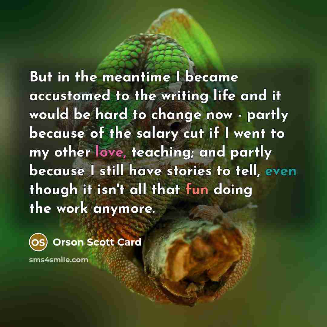 “But in the meantime I became accustomed to the writing…” quote by Orson Scott Card