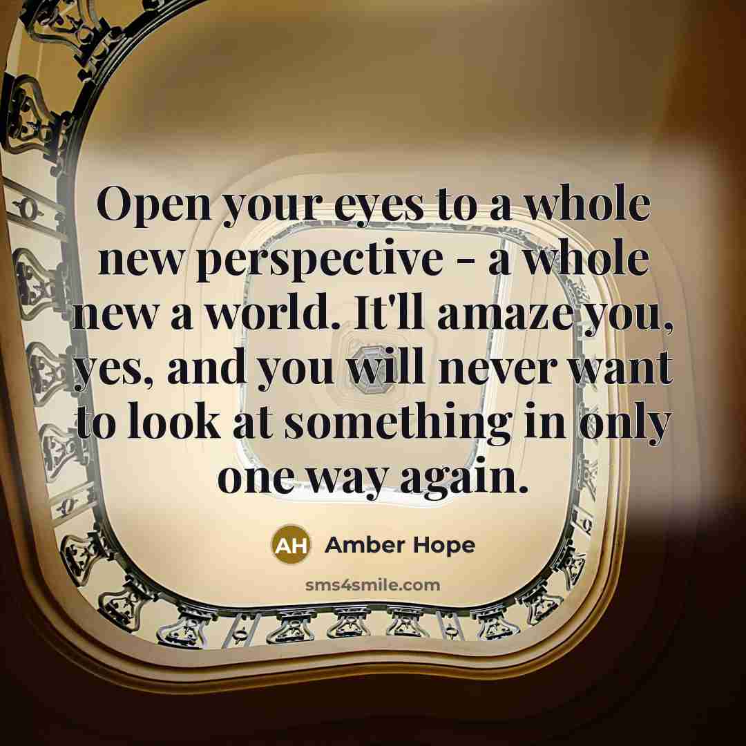 “Open your eyes to a whole new perspective - a whole new a world. It'll amaze you, yes, and you will never want to look at something in only one way again.” quote by Amber Hope