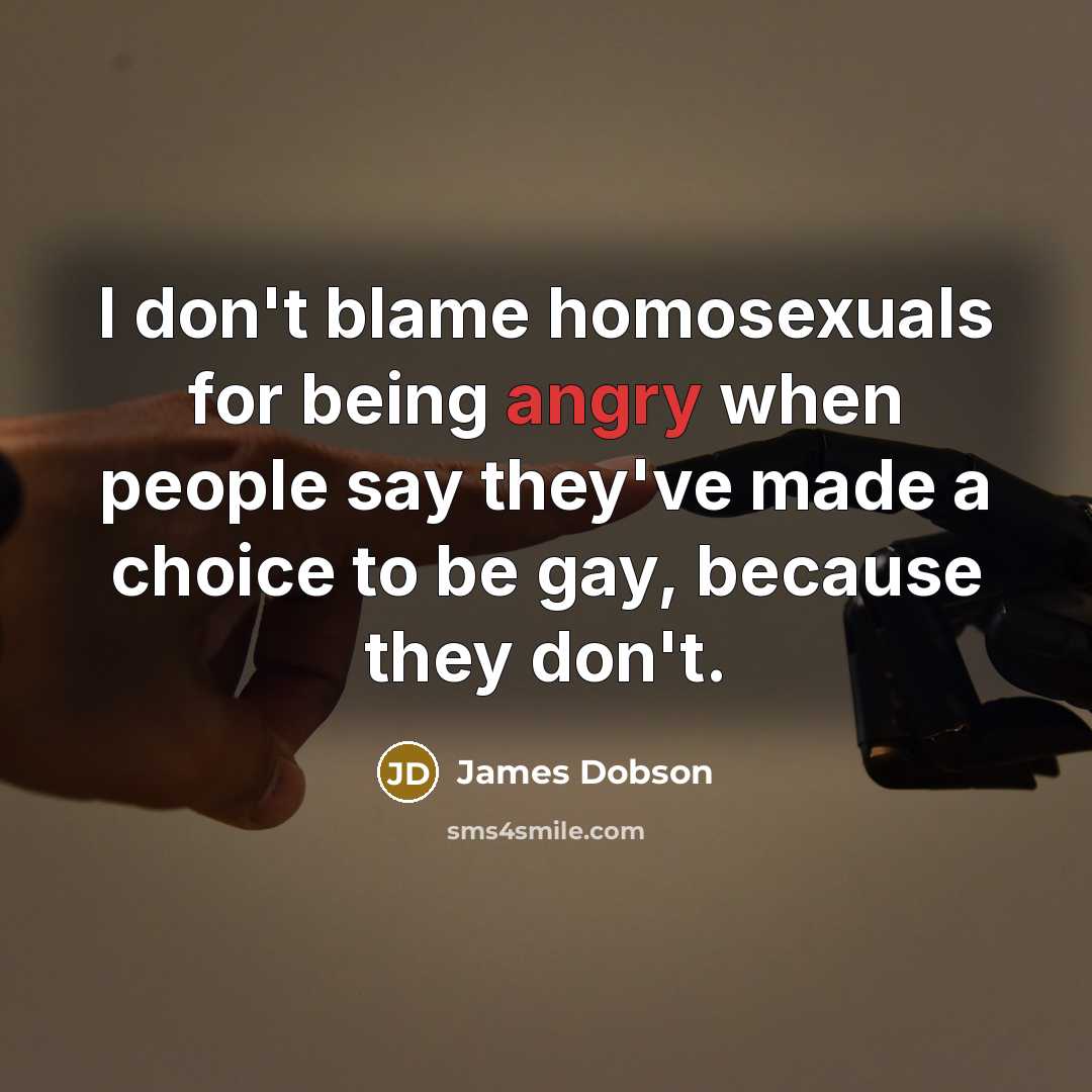 “I don't blame homosexuals for being angry when people say…” quote by James Dobson