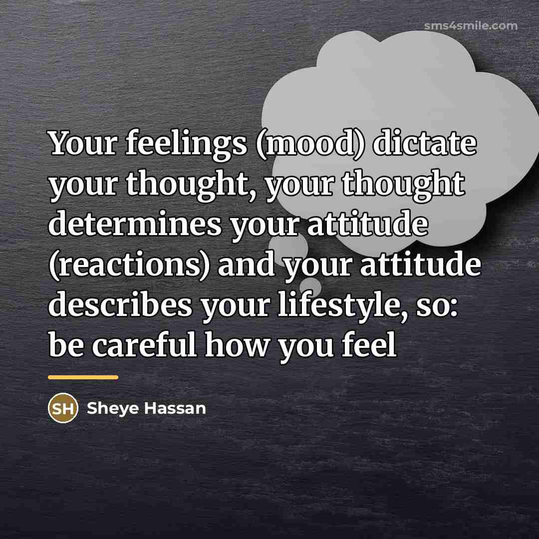 “Your feelings (mood) dictate your thought, your thought determines your…” quote by Sheye Hassan