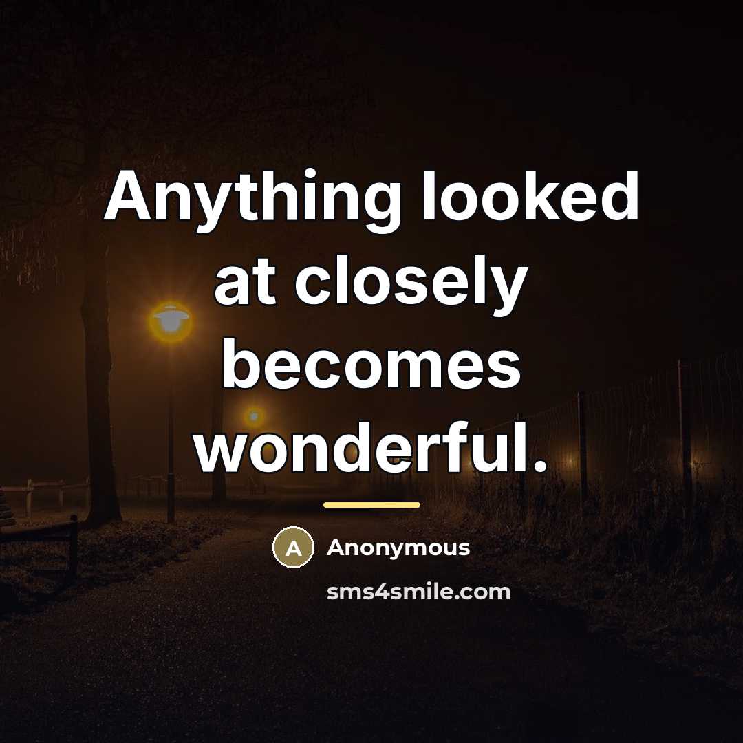 “Anything looked at closely becomes wonderful.…” quote by Anonymous