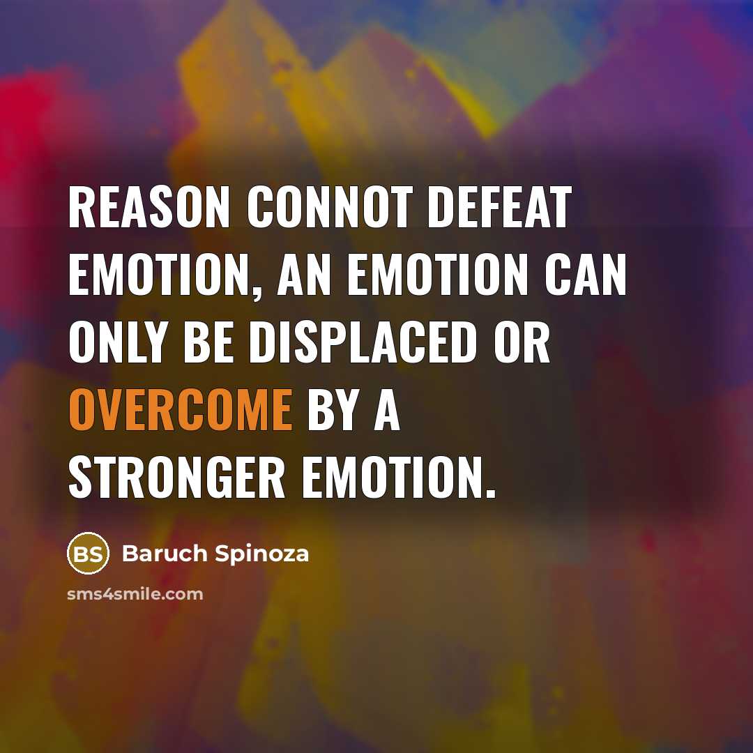 “Reason connot defeat emotion, an emotion can only be displaced…” quote by Baruch Spinoza