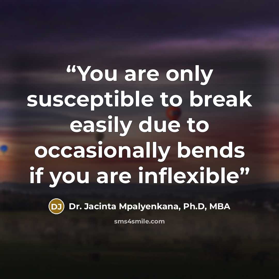 “You are only susceptible to break easily due to occasionally bends if you are inflexible” quote by Dr. Jacinta Mpalyenkana, Ph.D, MBA