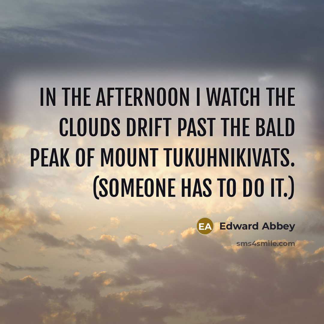 “In the afternoon I watch the clouds drift past the…” quote by Edward Abbey