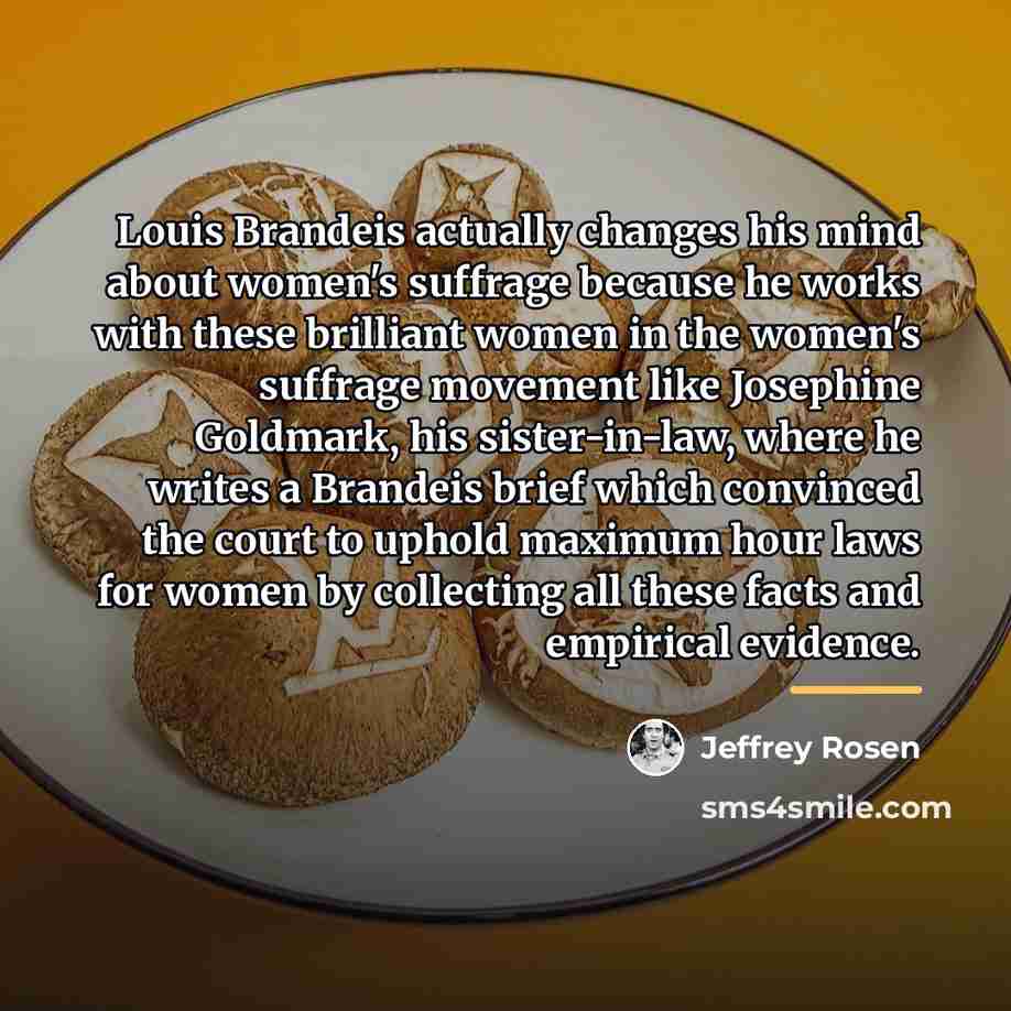 “Louis Brandeis actually changes his mind about women's suffrage because…” quote by Jeffrey Rosen