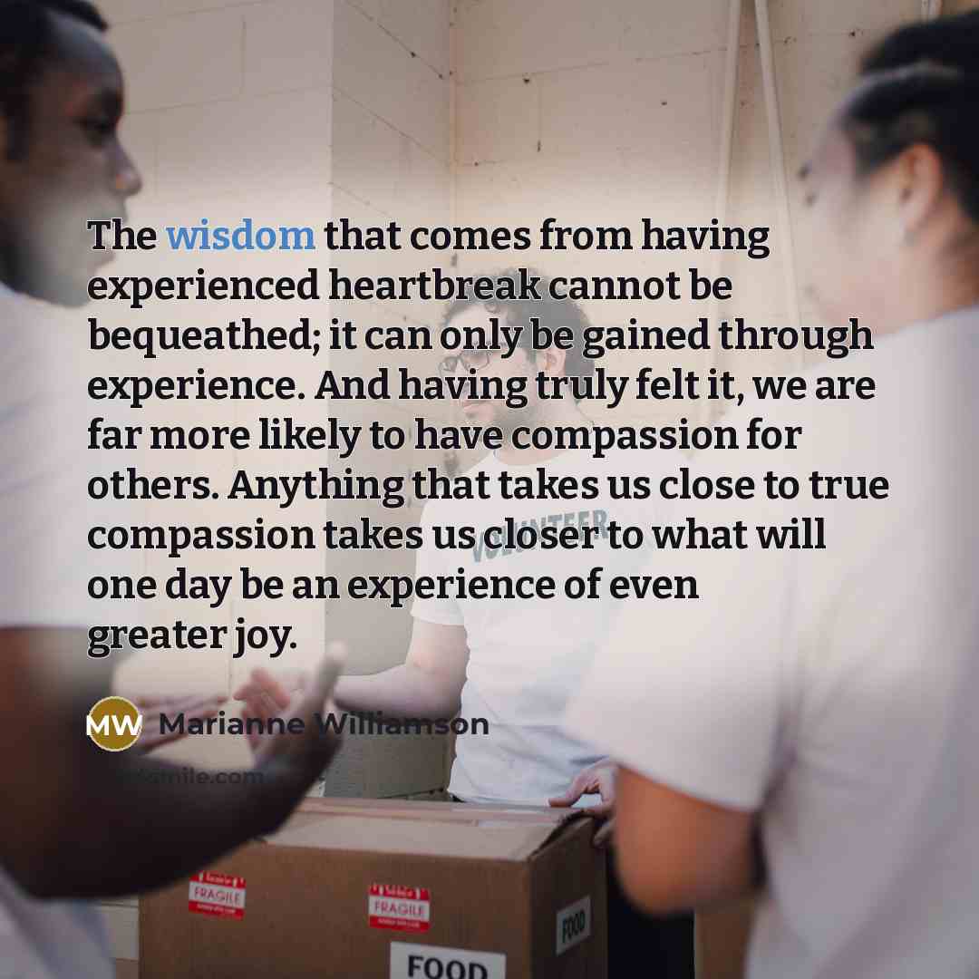 “The wisdom that comes from having experienced heartbreak cannot be…” quote by Marianne Williamson