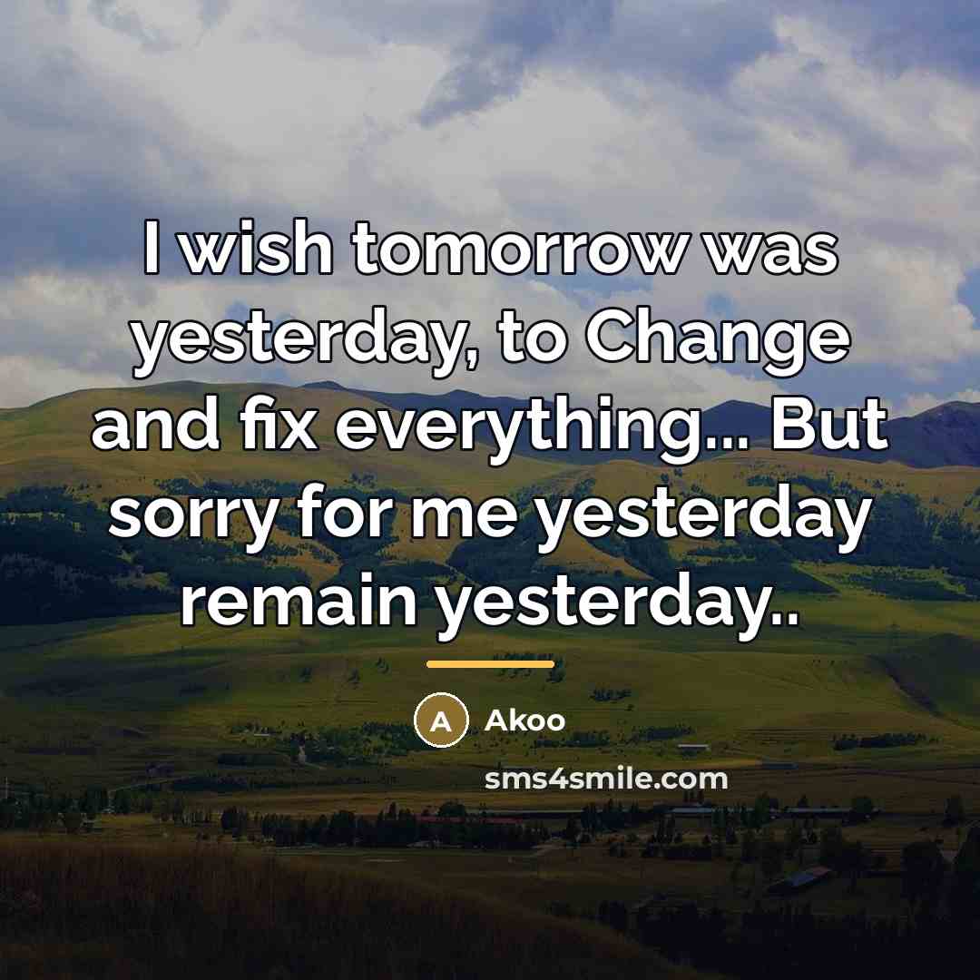 “I wish tomorrow was yesterday, to Change and fix everything...…” quote by Akoo