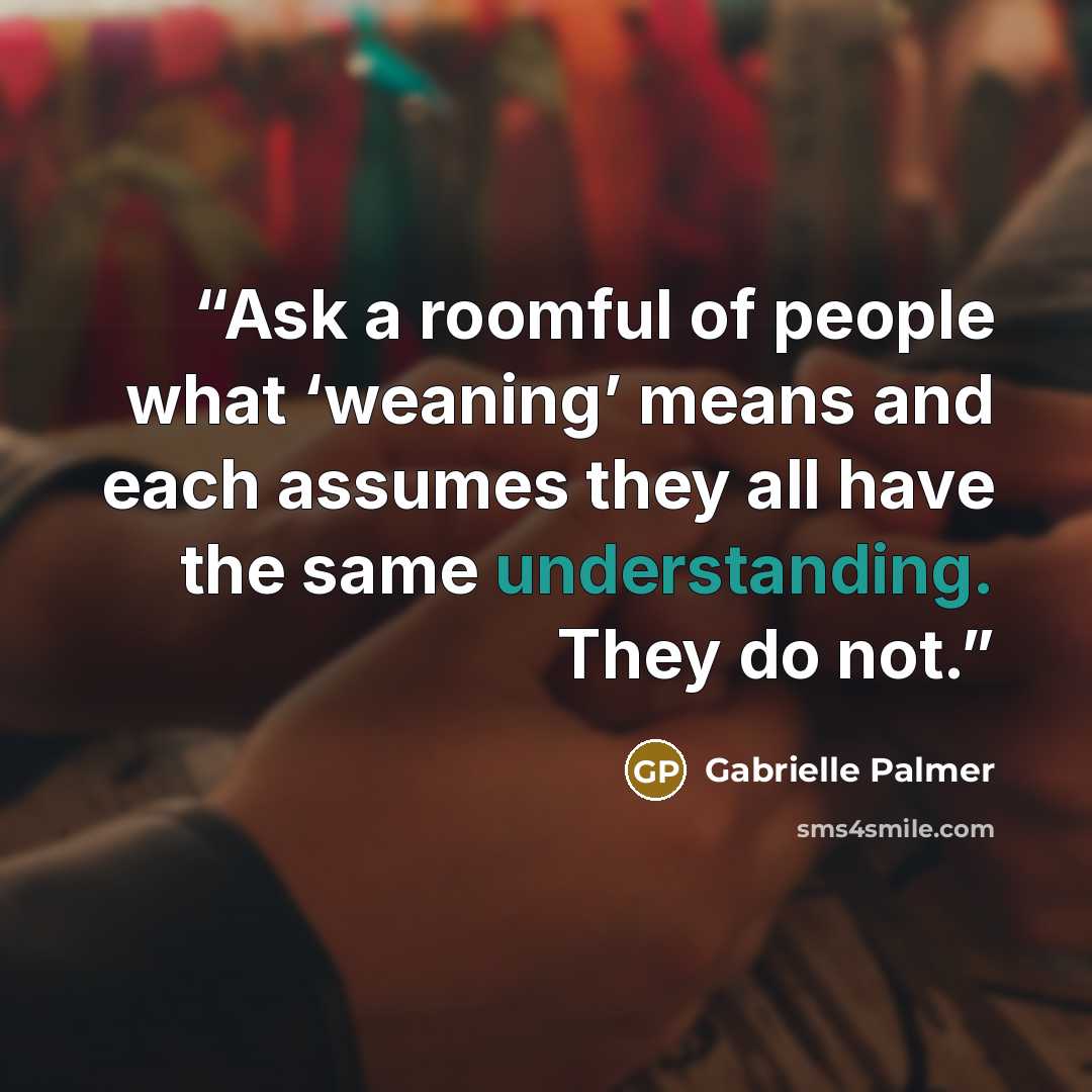 “Ask a roomful of people what ‘weaning’ means and each assumes they all have the same understanding. They do not.” quote by Gabrielle Palmer