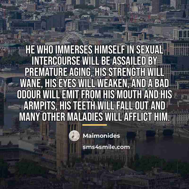 “He who immerses himself in sexual intercourse will be assailed…” quote by Maimonides