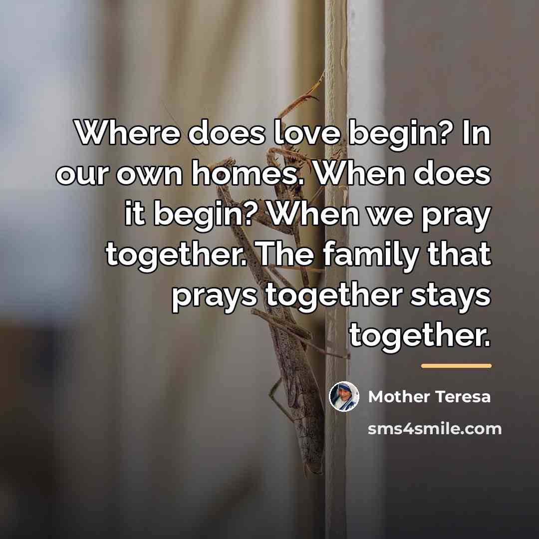 “Where does love begin? In our own homes. When does…” quote by Mother Teresa