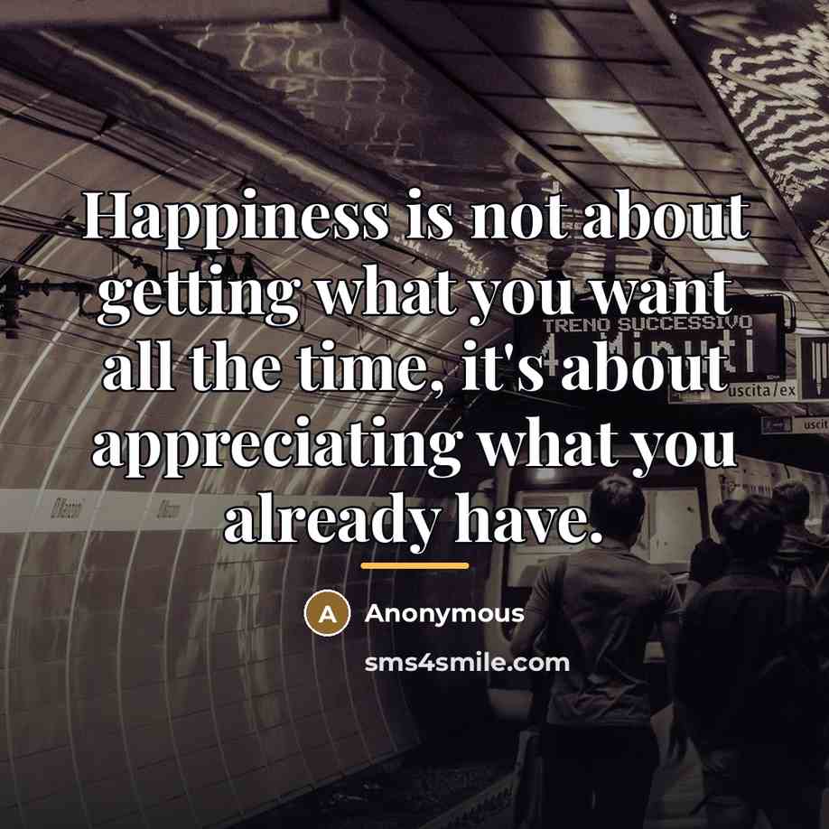 “Happiness is not about getting what you want all the…” quote by Anonymous