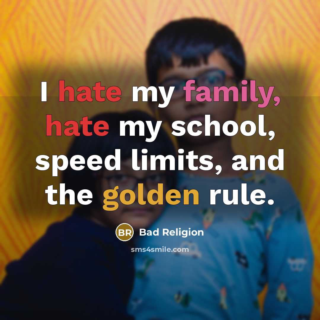 “I hate my family, hate my school, speed limits, and…” quote by Bad Religion