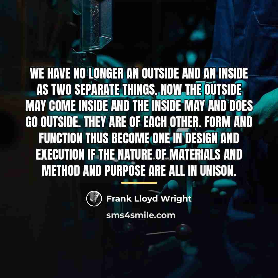 “We have no longer an outside and an inside as…” quote by Frank Lloyd Wright