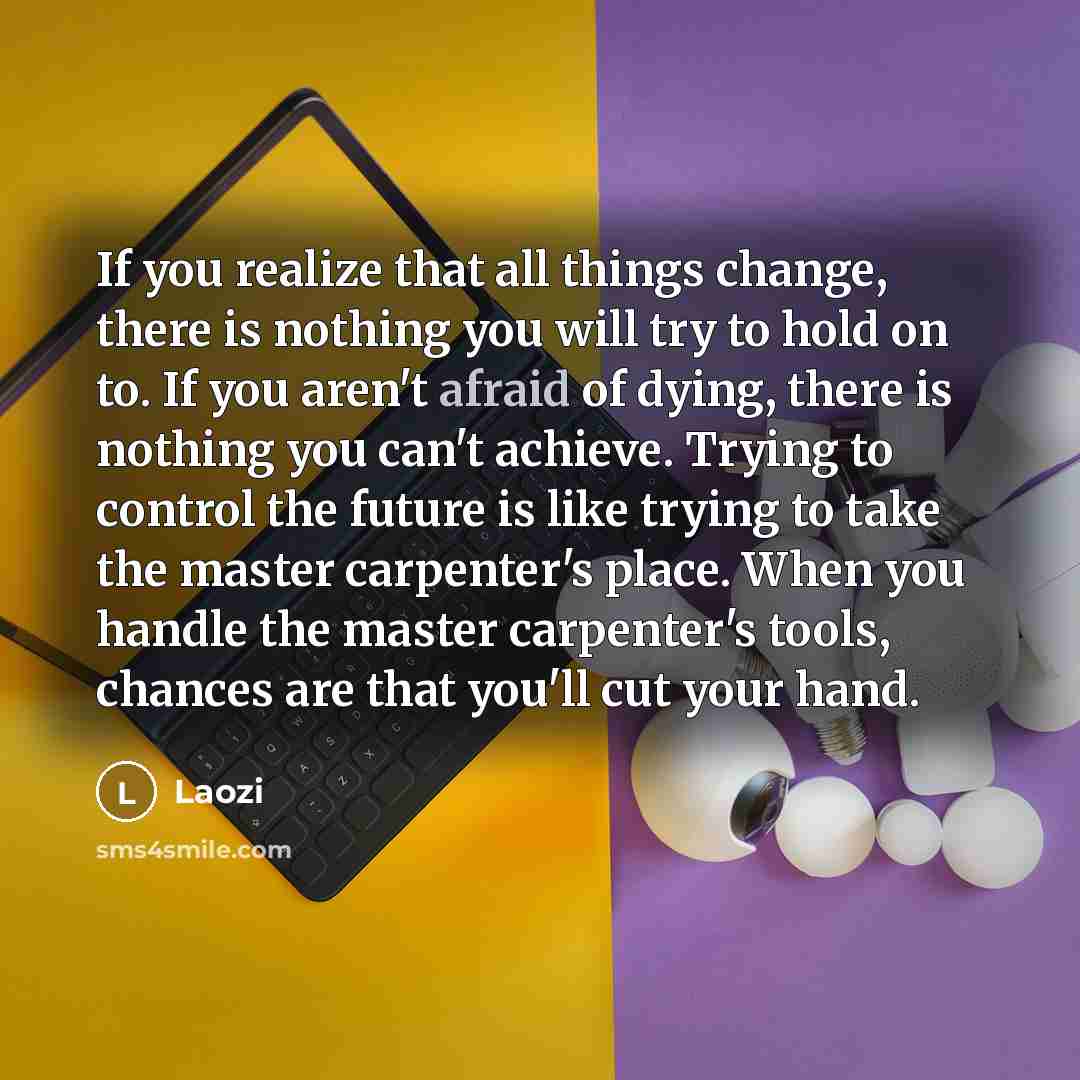 “If you realize that all things change, there is nothing…” quote by Laozi