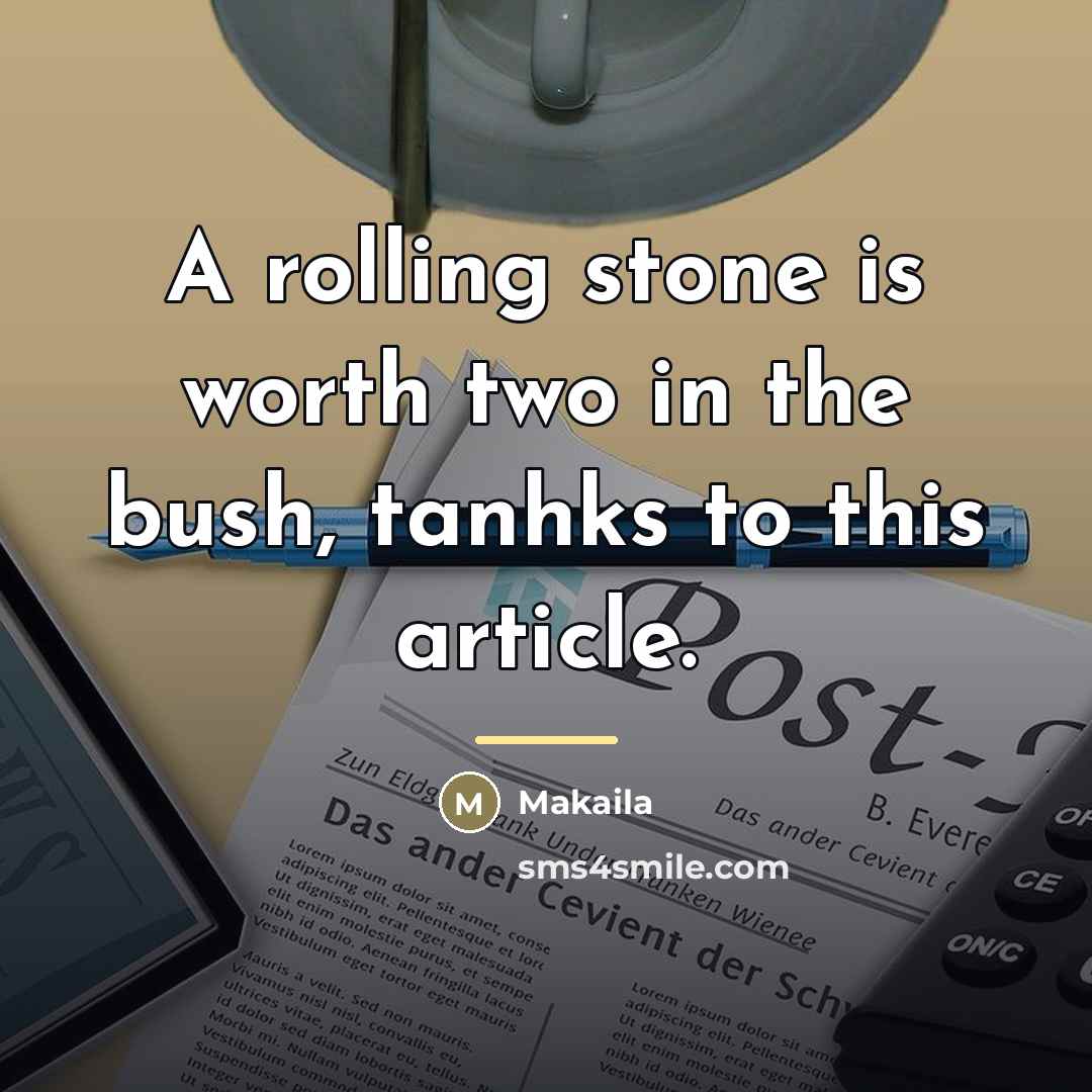 “A rolling stone is worth two in the bush, tanhks…” quote by Makaila