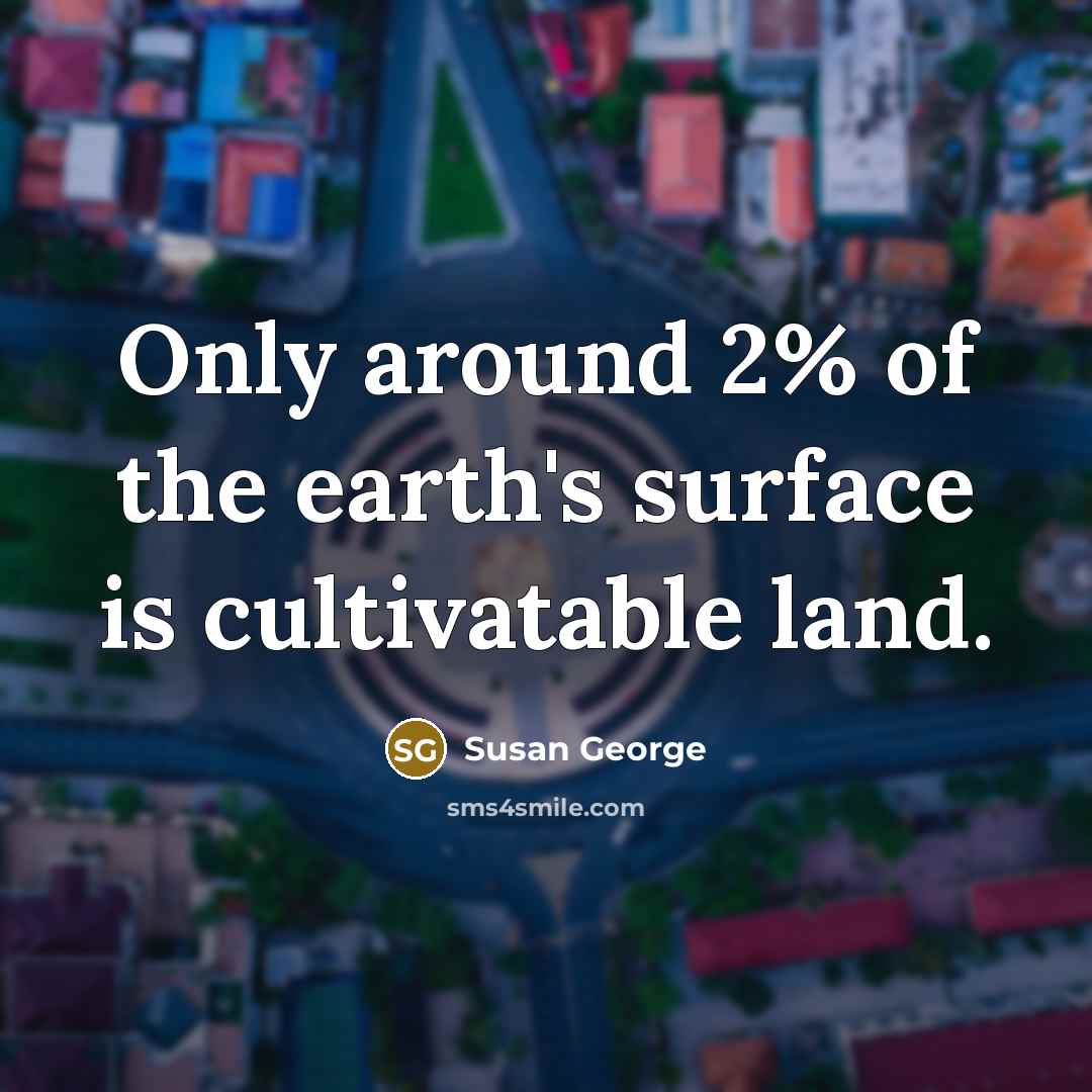 “Only around 2% of the earth's surface is cultivatable land.…” quote by Susan George