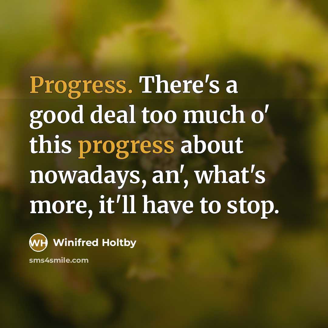 “Progress. There's a good deal too much o' this progress…” quote by Winifred Holtby