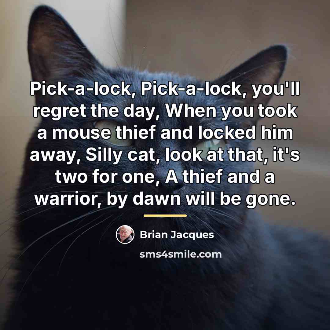 “Pick-a-lock, Pick-a-lock, you'll regret the day, When you took a…” quote by Brian Jacques