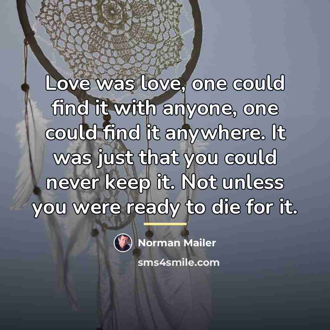 “Love was love, one could find it with anyone, one…” quote by Norman Mailer