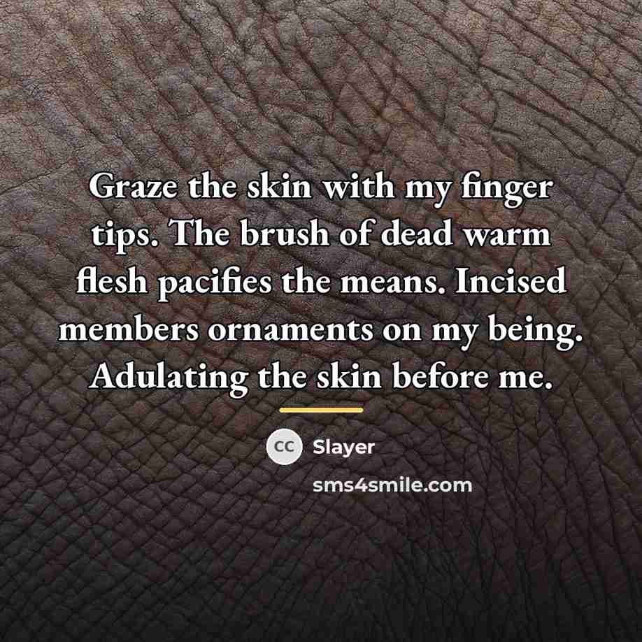 “Graze the skin with my finger tips. The brush of…” quote by Slayer
