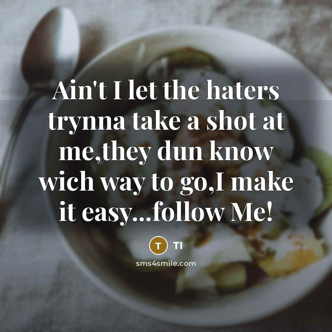 “Ain't I let the haters trynna take a shot at me,they dun know wich way to go,I make it easy...follow Me!” quote by TI