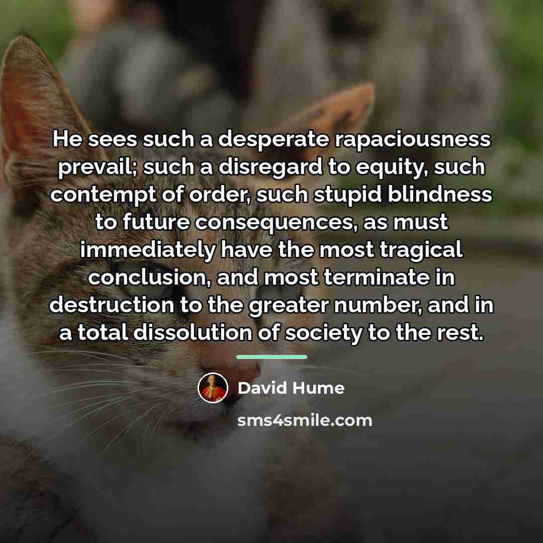 “He sees such a desperate rapaciousness prevail; such a disregard…” quote by David Hume