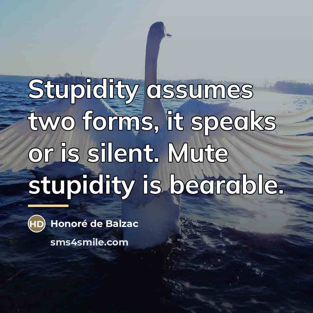 “Stupidity assumes two forms, it speaks or is silent. Mute…” quote by Honore de Balzac