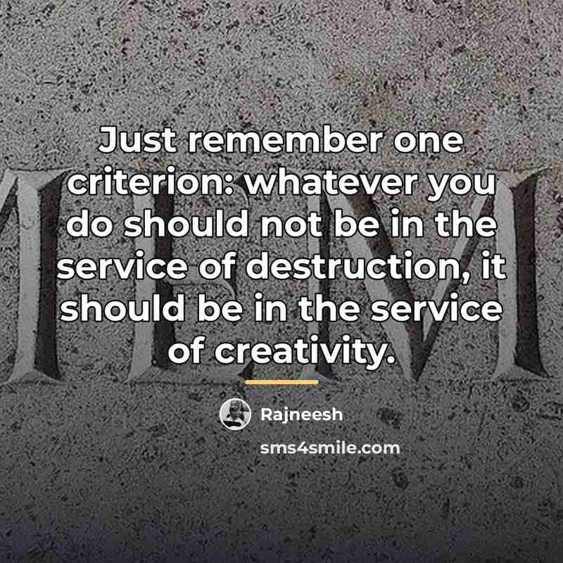 “Just remember one criterion: whatever you do should not be…” quote by Rajneesh
