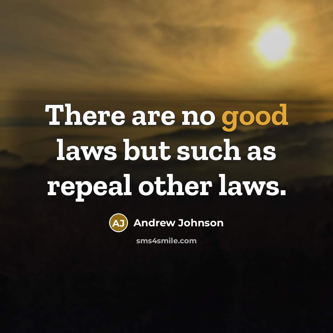 “There are no good laws but such as repeal other…” quote by Andrew Johnson