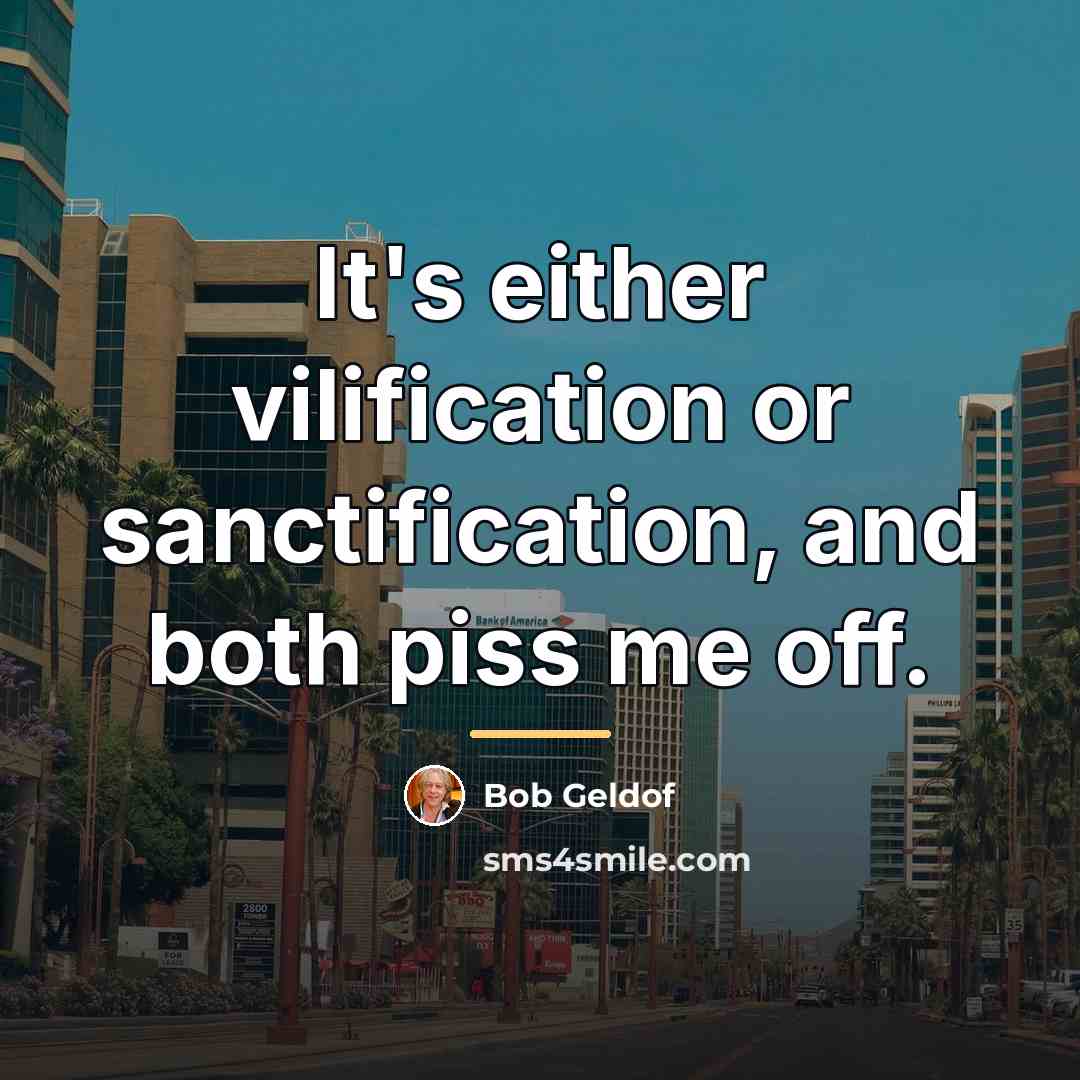 “It's either vilification or sanctification, and both piss me off.…” quote by Bob Geldof