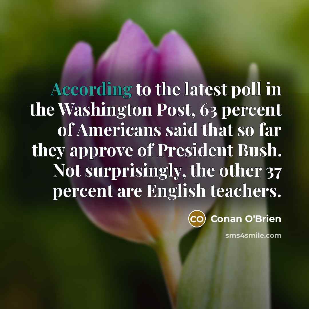“According to the latest poll in the Washington Post, 63…” quote by Conan O'Brien
