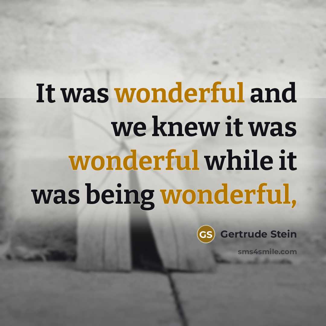 “It was wonderful and we knew it was wonderful while it was being wonderful,” quote by Gertrude Stein